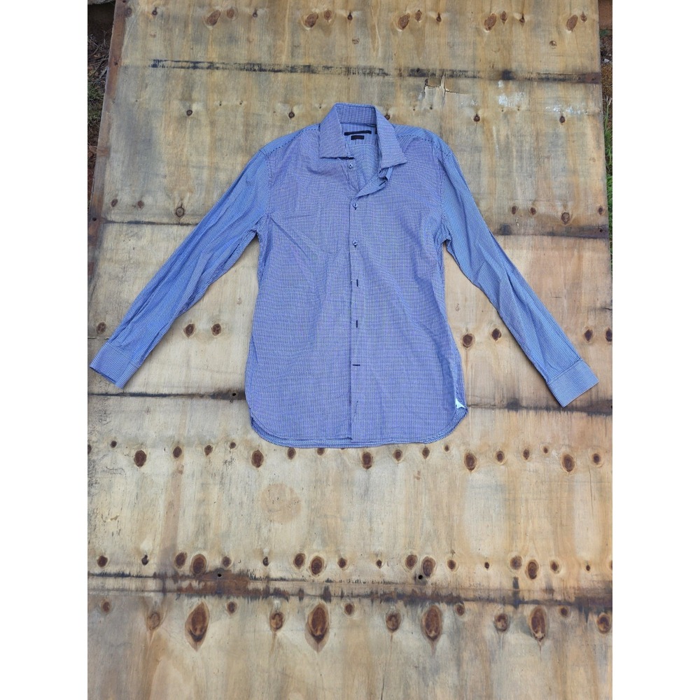 John Varvatos USA Slim Fit Dress Shirt Mens 15 32/33 Blue White Check Button Up
